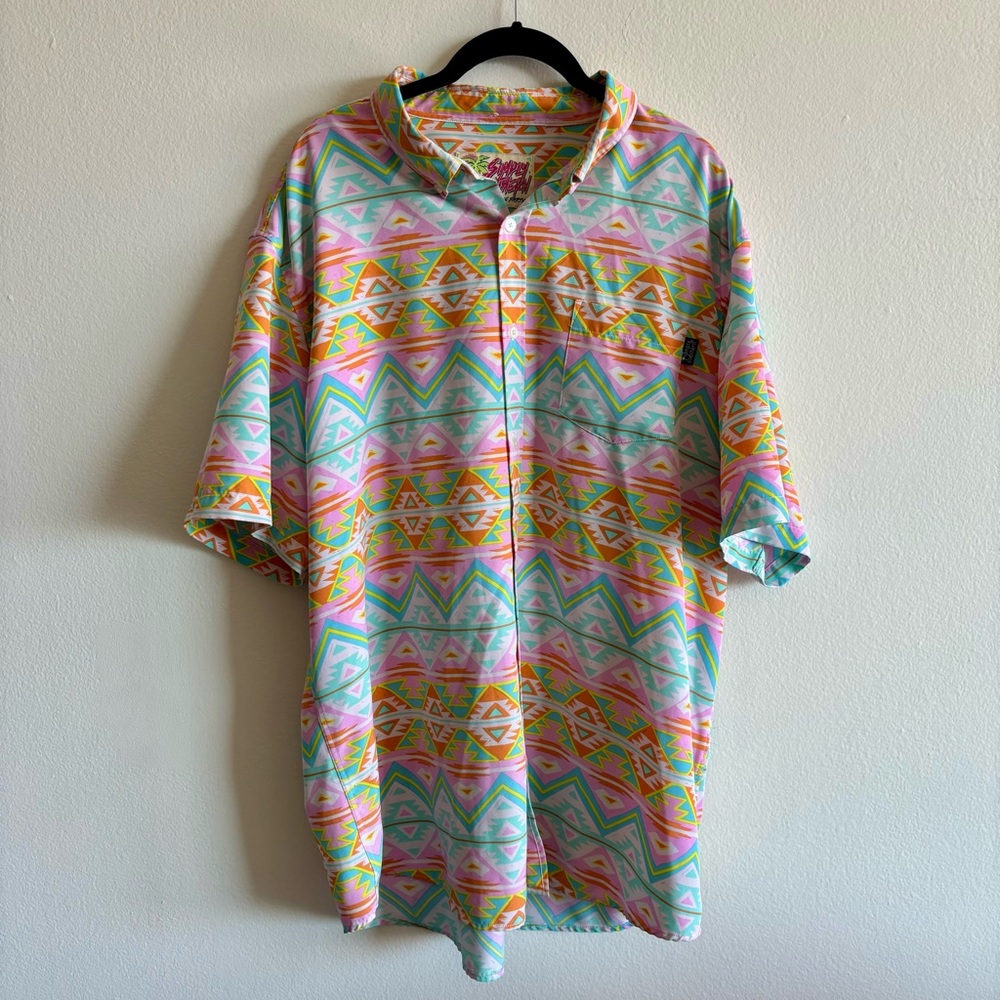 Simply Southern Pink and Orange Casual Button Down Shirt XXL Aztec Golf Beach